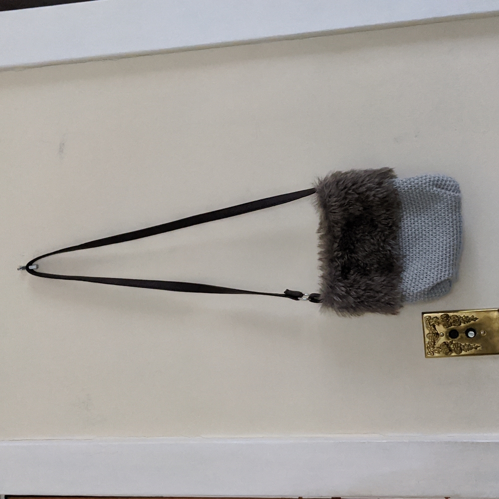Knit and Fuzzy Faux Fur Small Purse Bag